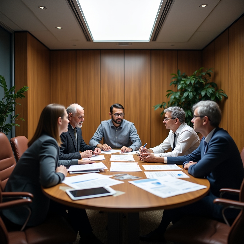 Equipo de consultoría reunido revisando la planificación de un proyecto de implementación digital